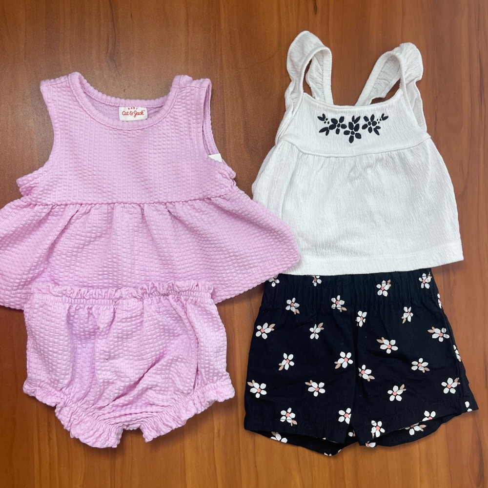 Lot of 2 Pairs Cat & Jack Carters Baby Girl 2 Outfit Bundle Pink Black 0-3M